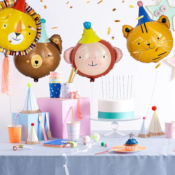 Animal Head Foil Balloon Kit, Lion Bear Monkey Cat foil balloon, Birthday Party Decorations, Baby Shower Supplies (Cat(2 pieces))