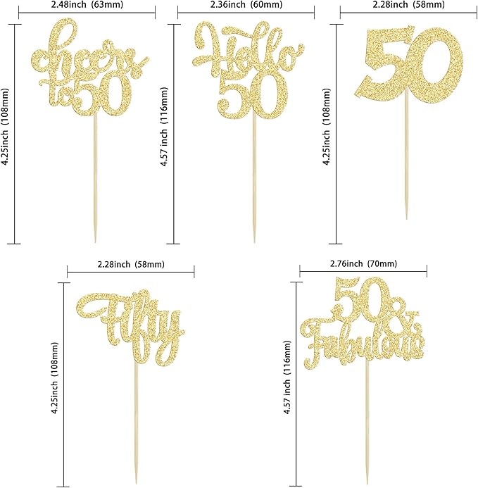 30Pcs Happy 50th Birthday Cupcake Toppers Gold Glitter Fifty Cheers to 50 Years Old Birthday Cupcake Picks for 50th Birthday Anniversary Party Cake Decorations Supplies