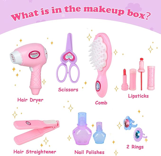 Toddler Vanity - Kids Pretend Play Princess Vanity Set with Mirror & Makeup Accessories, Lights and Music, Princess Vanity for Little Girls, Toddler Girl Toys