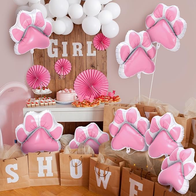 Hungdao 9 Pcs 28 x 26 Inch Pink Dog Paw Balloons Paw Print Foil Balloons Large Puppy Birthday Party Supplies for Baby Shower Pets Dog Themed Party Decorations
