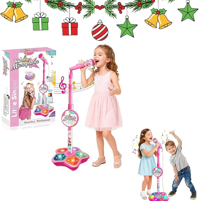 2026 New The All in One Microphone Toy, Star Microphone with Stand, Adjustable Height Kids Karaoke Microphones with Music&Light, Gift for Christmas and Birthday Girls and Boys (Pink)