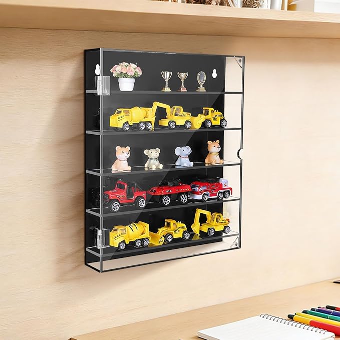 Acrylic Toy Car Storage Organizer with Compartment Display Rack for Boy Girl Transparent Showcase for Collectibles Models Figures
