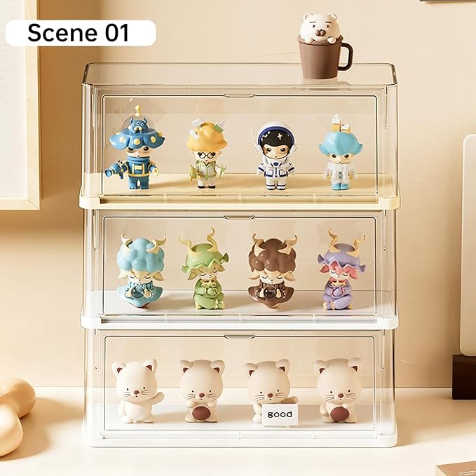 Clear Display Case for Figures, Acrylic Storage Organizers Box with Magnetic Door, Dustproof Showcase for Collectibles Action Figure(3Pack, Medium)