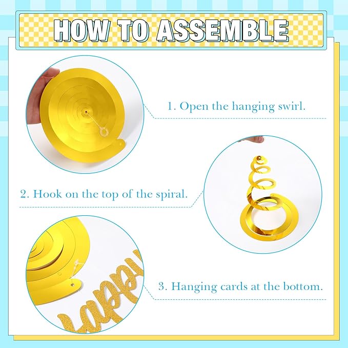 Faccito 30 Pcs Happy Birthday Hanging Swirl Decorations Happy Birthday Glitter Hanging Ornaments for Party Supplies Decor