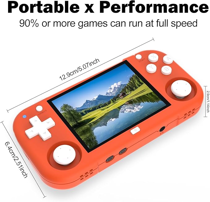 XU MINI M Retro Handheld Game Consoles, 2.8 inch IPS Screen, Built-in 64G TF Card, with 2600 mAh Battery Life 6 Hours with Case Orange