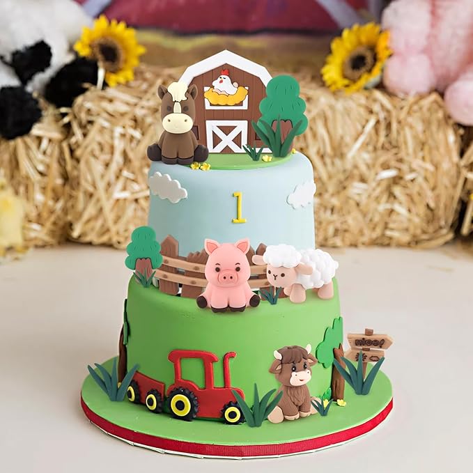 Hooqict 17Pcs Farm Cake Decorations Set with Mini Horse Cow Pig Sheep, Farm Animal Cake Toppers for Party Animal Birthday Cake Decorations Supplies Baby Showers