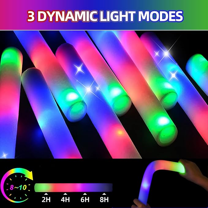 111 pcs Foam Glow Sticks Valentine's Day Party Favors Supplies Flashing Glow Sticks Party Supplies Light Up Baton Wands for Kids, Raves, Birthday, Wedding, Christmas, Children Toy