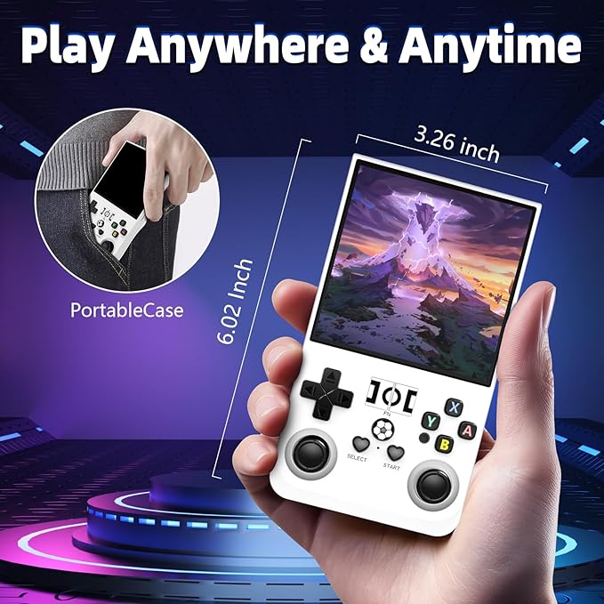 R36MAX Retro Gaming Console, Retro Handheld Games Console with 64GB TF Card, Portable Hand Held Open Source Linux System, 4.0 inch IPS HD Screen Video Game Consoles, 4000mAh Battery (Light White)