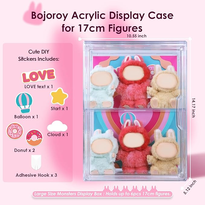 Display Case for Labubu – Holds up to 6pcs 17cm Collectible Figures & Toys – Large Size Storage Box with Scenic Background – Crystal Clear Arcylic Container with Magnetic Door & Handle