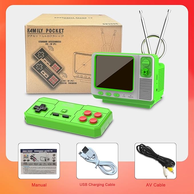 EASEGMER Retro Handheld Game Console with 168 Classic Games, Mini TV Style, 3.0" Screen, AV Output, 2 Player Support, Rechargeable Battery for Kids Ages 4-12.