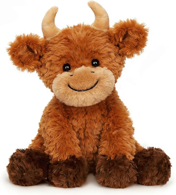 Hopearl Adorable Plush Highland Cow Toy Floppy Soft Stuffed Animal Cute Birthday Gifts for Boys Girls Kids Toddlers, Brown, 10''