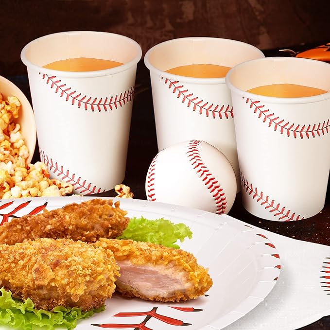 ADXCO 120 Pieces Baseball Party Supplies Tableware Set Disposable Paper Plates Napkins Cups 7 Inch 9 Inch Birthday Favors Decorations for Sport Themed Party Serves 24