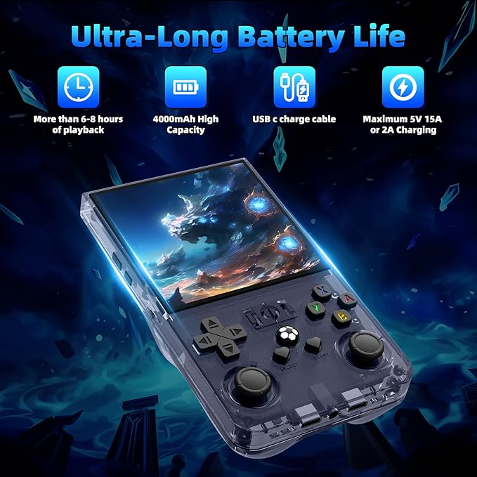 R36MAX Retro Handheld Games Console, Retro Game Console with 4.0 inch IPS HD Screen, Video Game Consoles with 64GB Memory, Portable Gaming Player for Travel, Gift for Teen or Partner, Gray