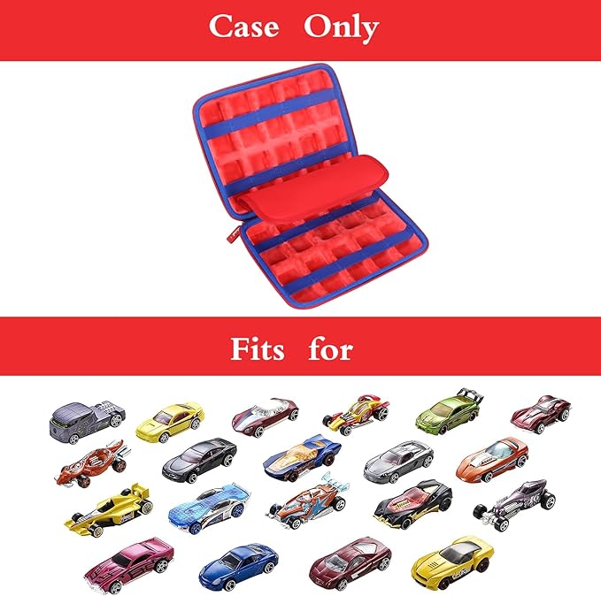 Mchoi Case Storage for HotWheels 20 Cars, Toy Car Organizer for Your Matchbox Cars Storage, Red, Case Only
