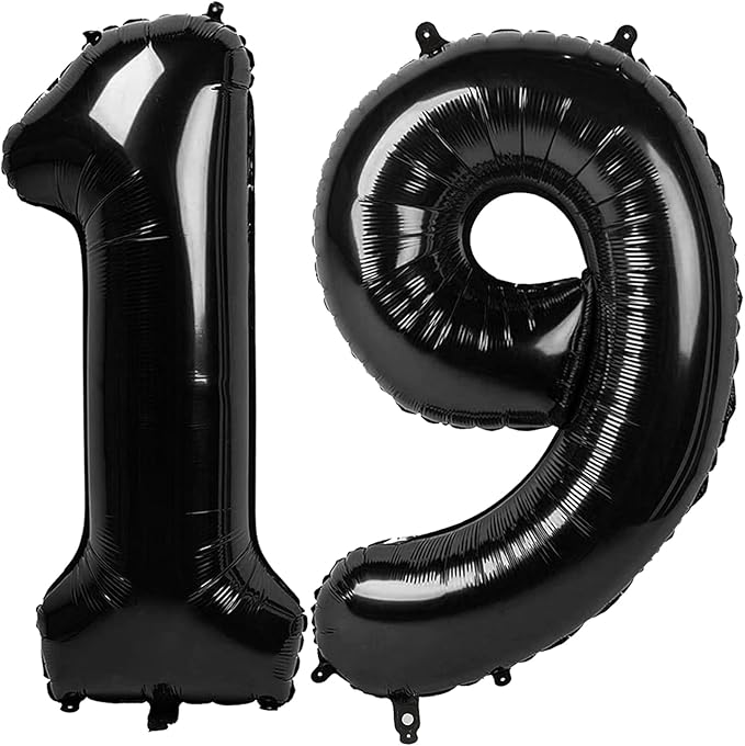 40 Inch Black Number 19 Balloon, Giant Number 19 Balloons for 19th Birthday Decorations, Party Supplies for Baby Boy Girl, Black Party Decor