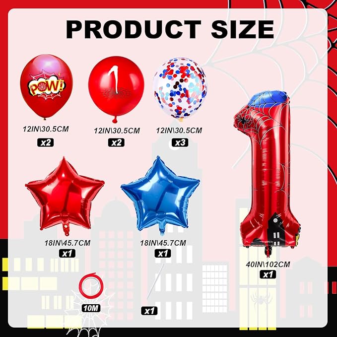 Cartoon Hero 40 Inch Red and Blue Spider Theme Number Foil Birthday Decoration Balloons, Cartoon Party Birthday Supplies, Number large Balloons for Spider Theme Party (1)