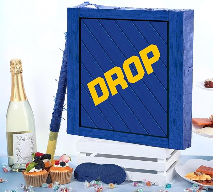 Drop Piñata for Kids Birthday Party 14.2 x 14.2 x 2.36 Inches Video Game Theme Piñata with Bat Blindfold and Confetti for Baby Shower Gaming Photo Props Decoration
