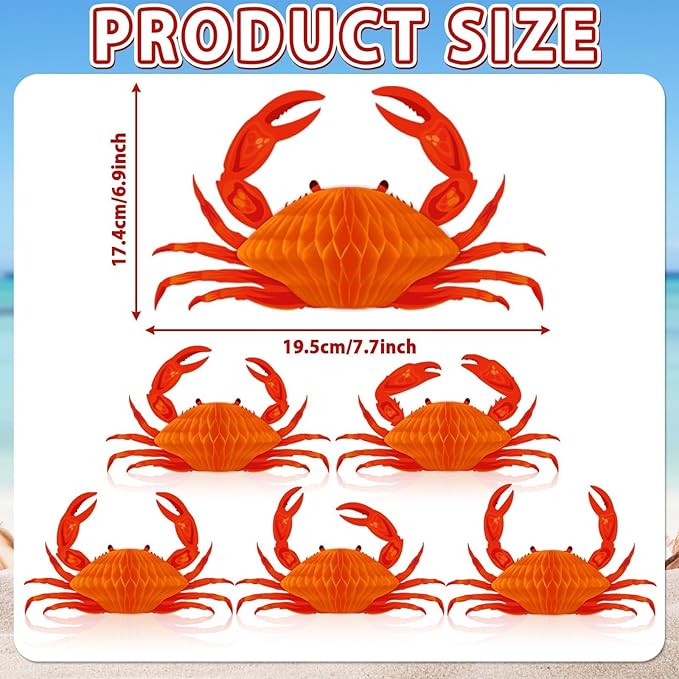 12Pcs Crab Party Decorations Crab Lobster Honeycomb Centerpiece Lobster Decor for Table Summer Sea Animal Beach Baby Shower Birthday Party Supplies