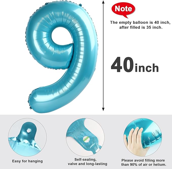 40 Inch Pastel Blue Numbers 9 Balloon, Balloons Decorations for 9 19 90 Birthday Party, Engagement, Wedding, Graduations, Photo Shoot Supplies