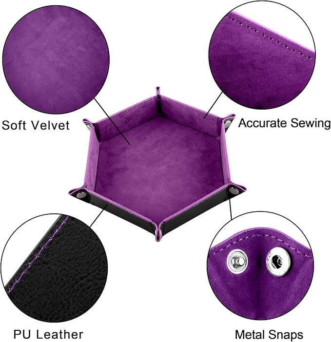 SIQUK 6 Pieces Dice Tray Hexagon Dice Rolling Holder Folding PU Leather Dice Trays for Dice Games Like RPG, DND and Other Table Games(Violet, Black, Cyan, Blue, Gray, Dark Green)