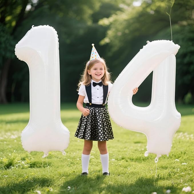 40 Inch White Number 14 Digital Balloon,Jumbo Mylar Foil Helium Balloon for 14 Balloons for Birthday Party,Wedding Anniversary Party Decorations