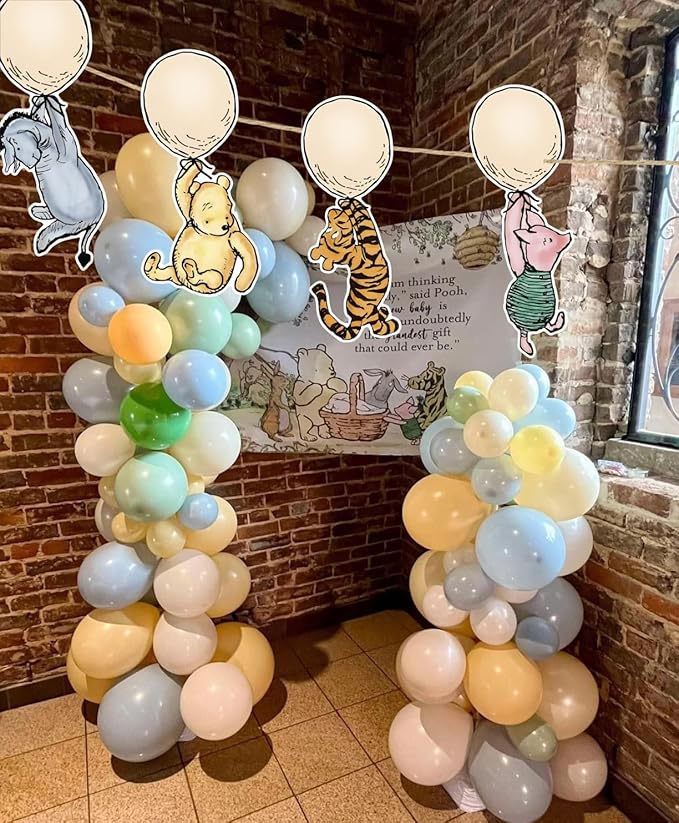 8 PCS Classic Balloons Pooh Banner for Baby Shower Cute Winnie Hanging Decorations First Birthday Banners Newborn Party Supplies