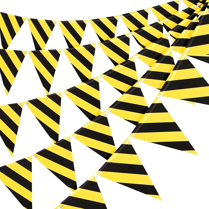 6 Pcs Construction Tablecloth Banner Birthday Party Supplies Decorations 4 Banners 2 Table Cloths Workplace Safety Decor Dump Truck Excavator Party Favors(White,Stripe)