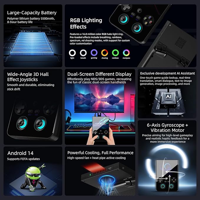RG477V Dimensity 8300 Android14 sSystem 4.7-inch Touch Handheld Game Console WiFi/Bluetooth Hall Joystick RGB Light 5500mah (RG477V Black-NEW)