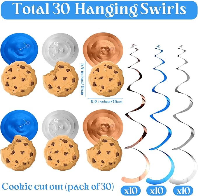 Pajean Cookie Party Decorations Chocolate Chip Cookie Hanging Swirls Paper Cutouts Ceiling Streamers for Street Theme Birthday Baby Shower Party Decorations Supplies