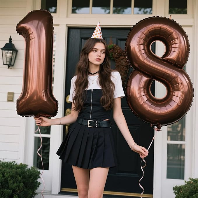 40 Inch Dark Brown Balloon Number 18,Chocolate Jumbo Mylar Foil Helium Balloon for 18th Digital Balloons for Birthday Party,Wedding Anniversary Party Decorations