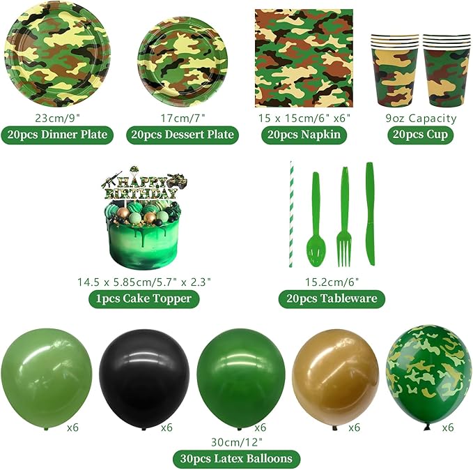 Camo Birthday Party Decoration, Army Party Supplies, Plates Cups Napkins Camo Tablecloth Happy Birthday Backdrop Balloons Cake Toppers for Boy Camouflages Hunting Military Party Supplies (Backdrop)