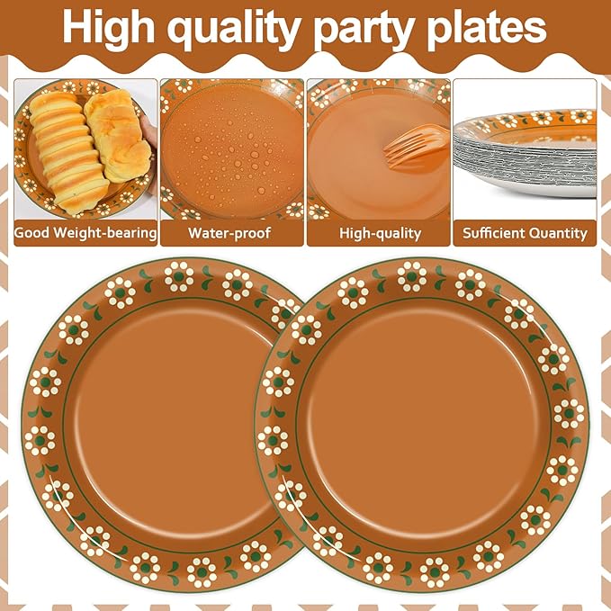 50 PCS Platos De Barro Mexicanos Paper Plates for Talavera Party Decor 7" Terracotta Flower Clay Pottery Paper Plates Mexican Dessert Plate for Christmas Birthday Wedding Baby Shower Party Supplies