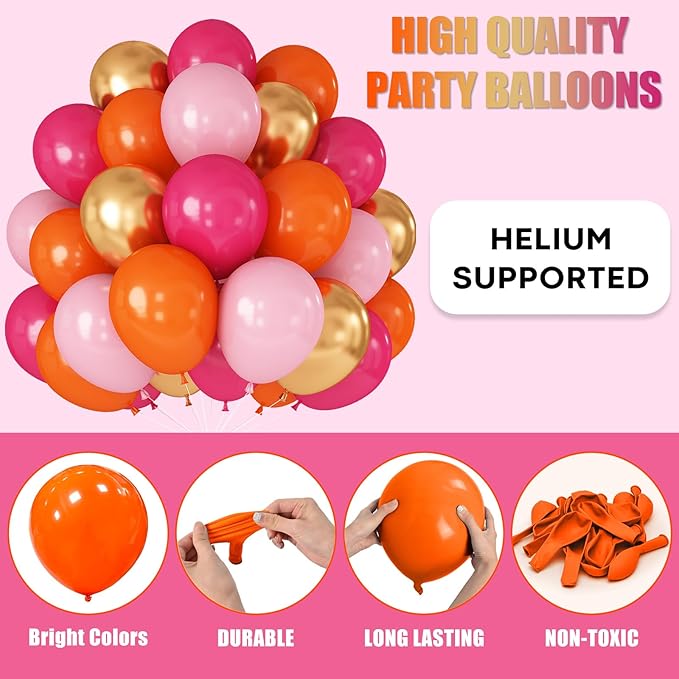 Hot Pink and Orange Gold Balloons 12inch 60pcs Light Pink Metallic Gold Helium Latex Balloon for Arch Birthday Tropical Fiesta Summer Party Decorations Boho Baby Shower Graduations
