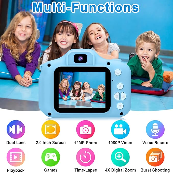 GKTZ Toys for Girls Age 3-8, Kids Camera Digital Video Toddler Camera Children Camcorder Birthday Gifts for 3 4 5 6 7 8 Year Old Girls with 32GB SD Card (Light Blue)