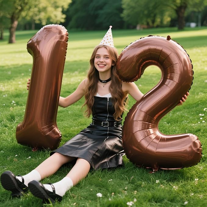 40 Inch Dark Brown Balloon Number 12,Chocolate Jumbo Mylar Foil Helium Balloon for 12th Digital Balloons for Birthday Party,Wedding Anniversary Party Decorations