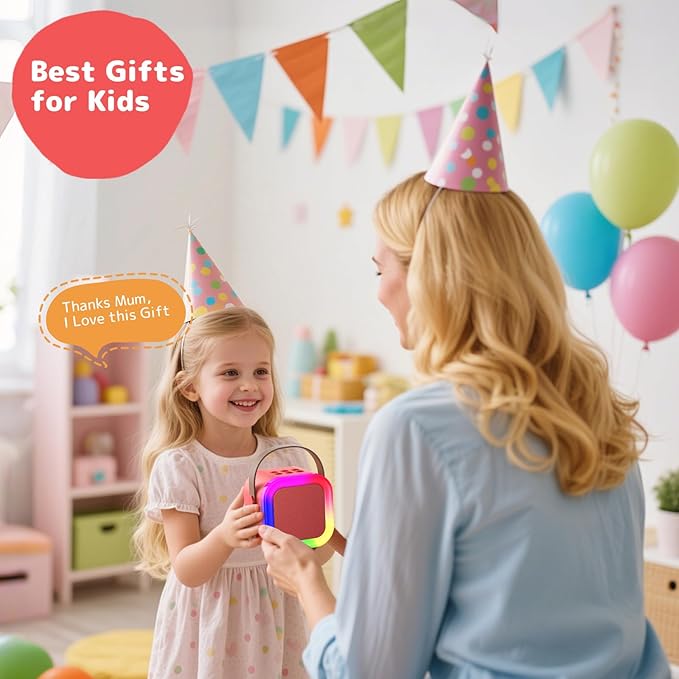 Fede Karaoke Machine for Kids Adults, Mini Karaoke Machine with 2 Wireless Microphones, Portable Bluetooth Speaker with Voice Changing Effects & LED Lights, Best Gifts Toys for Girls and Boys