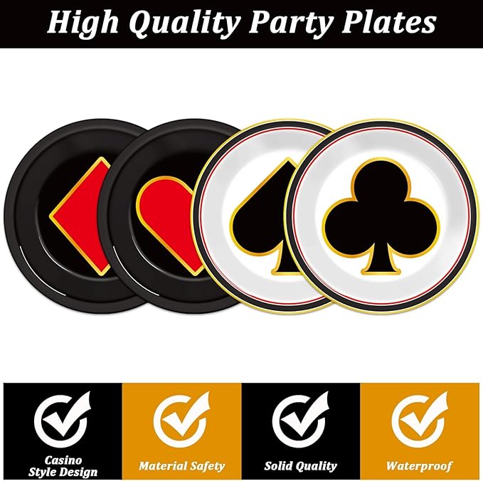 48Pcs Casino Party Paper Plates for Las Vegas Themed Party Supplies 7" Casino Night Party Disposable Plates Poker Dessert Plates for Game Night Birthday Poker Event Game Theme Favors Party Decorations