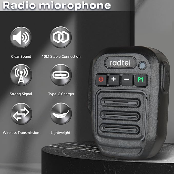 Walkie Talkie Bluetooth Handheld Speaker Mic Compatible with BaoFeng UV-5R BF-F8HP 5RM Quansheng Radios uv-k5 uv-k6 TD-H3 Radtel RT-900 RT-860 (Bluetooth V2)