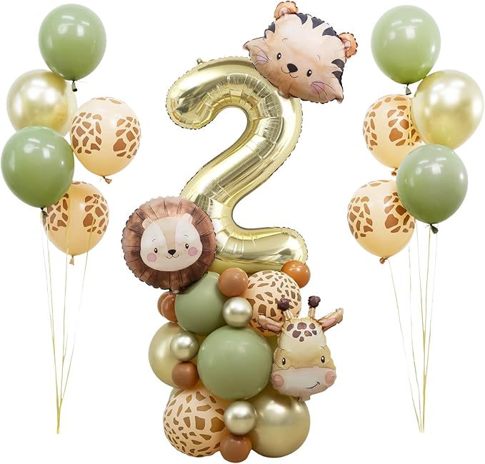 Jungle Safari Birthday Balloons, Animal Balloons Décor Happy Birthday Party Decoration for Wedding Birthday Party (Number 2)