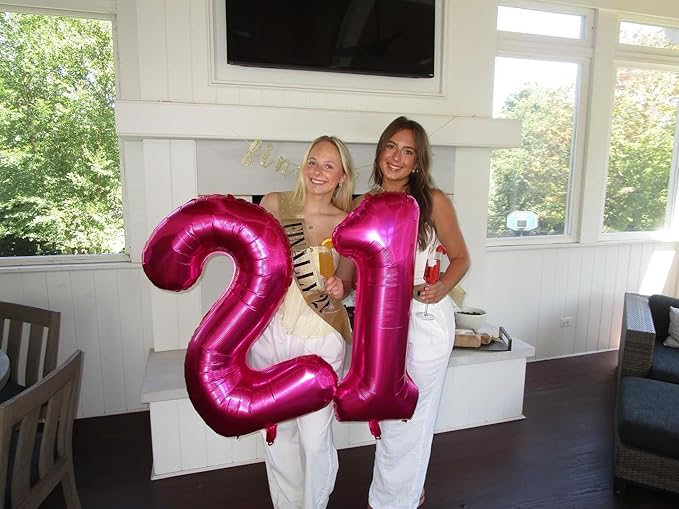 Hot Pink Number 21 Balloons 40 inch, 21 Number Balloons, 21st Birthday Decorations, 21 Year Old Women Hot Pink Party Supplies