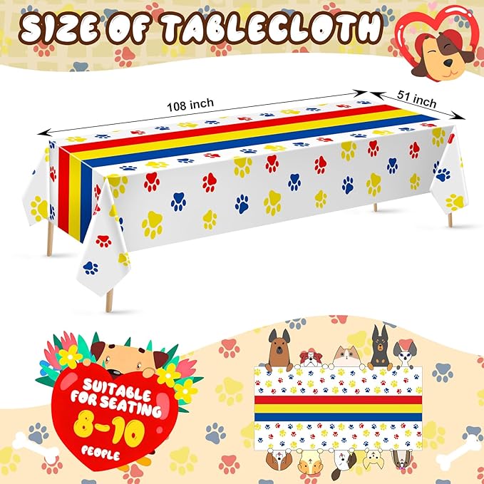 Newwiee 3 Pcs Puppy Paw Print Tablecloth Plastic Disposable Colorful Table Cover Dog Table Cloth 108 x 51'' Paw Print Party Supplies for Dog Pet Themed Party Decorations Favors (Red, Yellow, Blue)