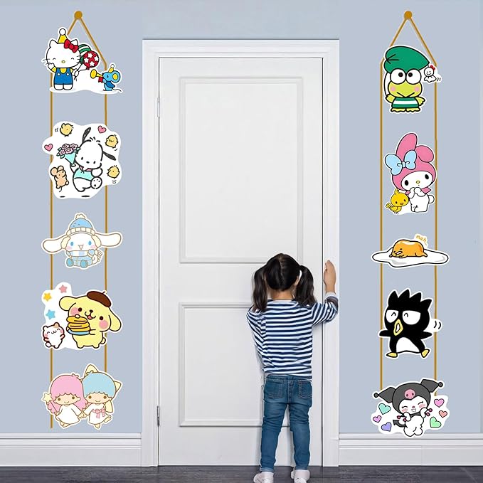 Kawaii Birthday Party Supplies - 10 Pcs Theme Kitty Porch Sign - Room Door Decoration Porch Hanging Banner Wall Decorations for Indoor Outdoor Decoration