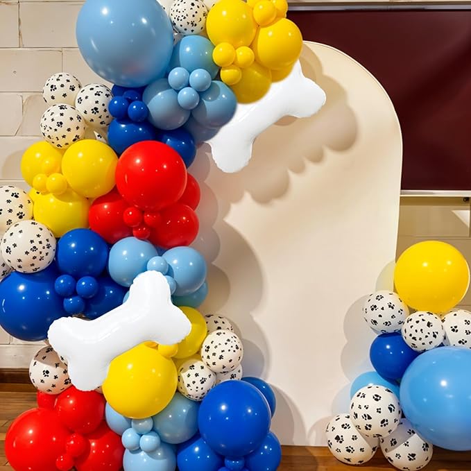 Paw Balloons, Red Yellow Blue Animal Paw Print Latex Balloons with Bone Foil Balloon for Boy Girl Theme Birthday Party Graduation Baby Shower Backdrop Supplies