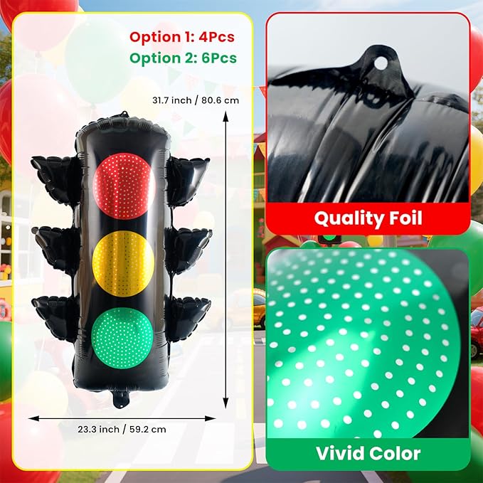 6Pcs Traffic Light Balloons for Race Car Party Decoration, Transportation Foil Balloons Stop Light Decor for Kids Car Theme Construction Vehicle Birthday Baby Shower Party Supplies