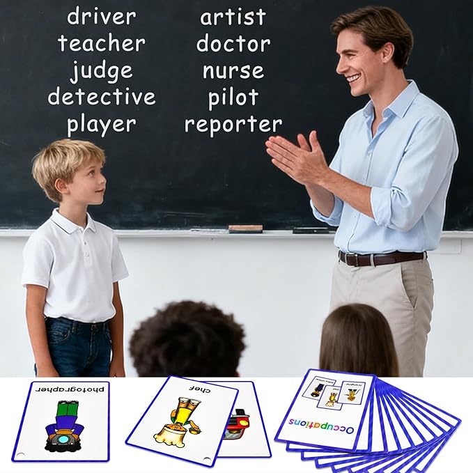 Learning Flashcards Occupations, 28 Different Occupations Educational Cards, Social Learning Card for Kids