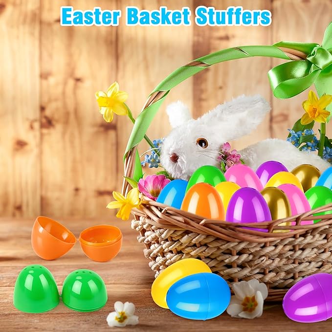 144 PCS Bulk Easter Plastic Eggs for Egg Hunt, Empty Fillable 2.36" 134 PCS Colorful Eggs with 10 PCS Golden Eggs for Basket Essentials Stuffers, Easter Party Favors Supplies Decorations