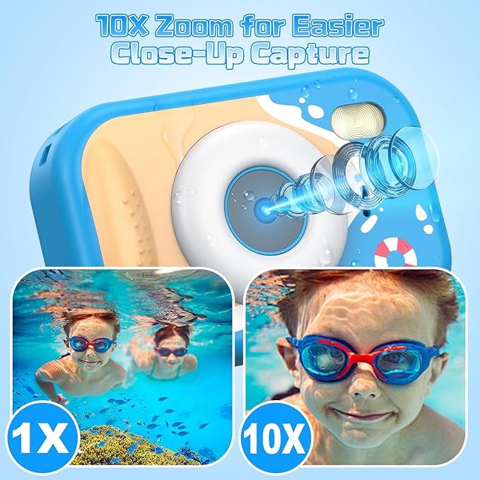 Kids Waterproof Camera, Camera for Kids, 48MP 1080P Sports Action Toy Underwater Camera for Pool, Birthday Gifts for Boys Girls Age 3-12(Blue)