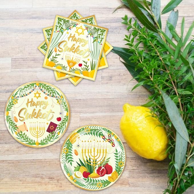 40Pcs Happy Sukkoy Decoration 20 Plates + 20 Napkin Feast of Tabernacles Sukkot Birthday Party Decorations
