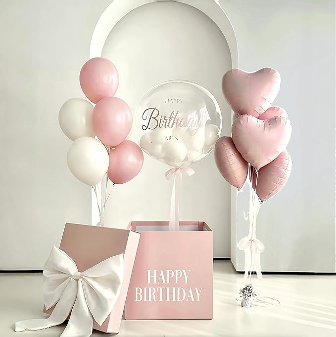 Coquette Pink Bow Balloons Birthday Decorations, 20 In Bobo Light Pale Baby Dusty Pastel Pink and White Balloons Heart Shape Balloon, First Birthday Bow Party Decor for Princess Girl Just Wanna Be One