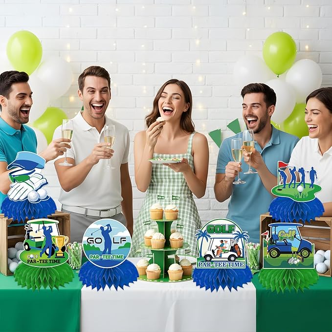 9 Pcs Masters Golf Party Decorations, Honeycomb Golf Birthday Decorations and Centerpieces for Tables with Double-Sided Printing, Sport Themed Birthday Decor Table Party Supplies